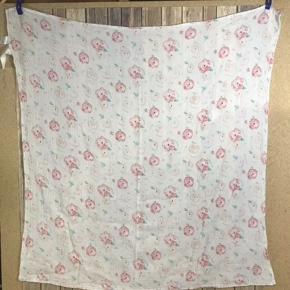 Aden + Anais Pink Floral Flowers Muslin Swaddle Baby Blanket Cotton